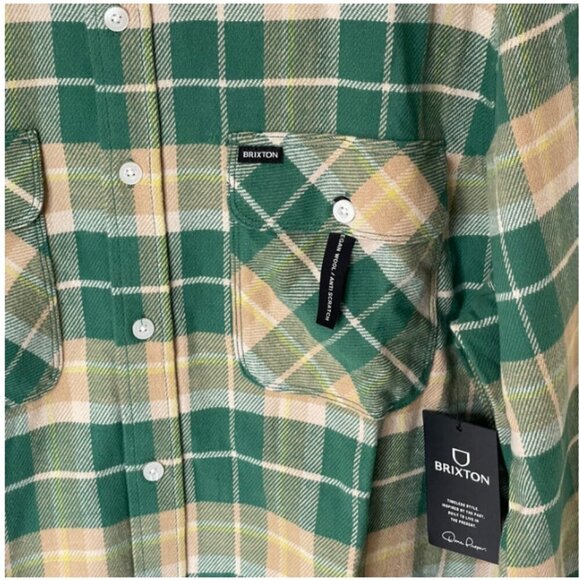 Brixton Bowery Flannel Shirt Mens Extra Large Green Plaid  Button Down Gorpcore - Picture 5 of 6